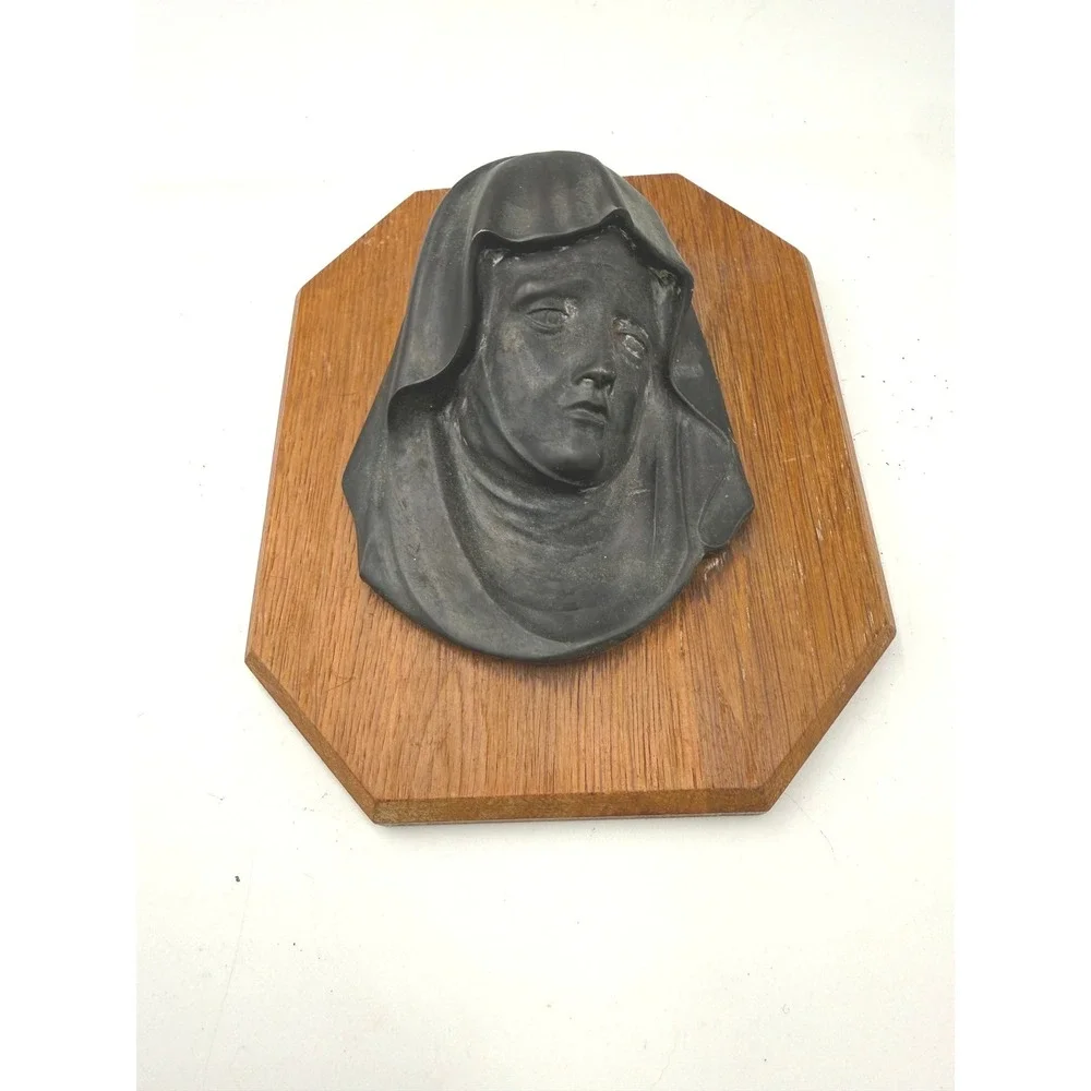Unbranded Virgin Mary Wall Plaque Religious Art 8.5in Black Wood Base Relief